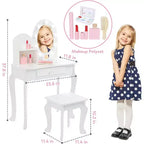 Coiffeuse de princesse pour enfants avec miroir et tabouret – Table de maquillage pour jeu d'imitation, 4-9 ans