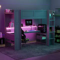 Gaming Loft Bed with Desk, LED and Charging Station, Wood Loft Bed Frame with Multi-Storage Shelves