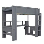 Lit mezzanine gaming avec bureau, lumières LED et station de charge – Pin et MDF, simple/double