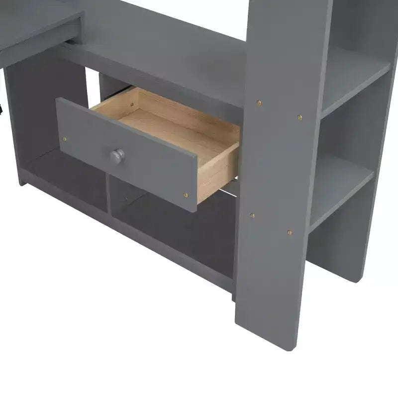 Lit mezzanine gaming avec bureau, lumières LED et station de charge – Pin et MDF, simple/double