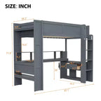 Lit mezzanine gaming avec bureau, lumières LED et station de charge – Pin et MDF, simple/double