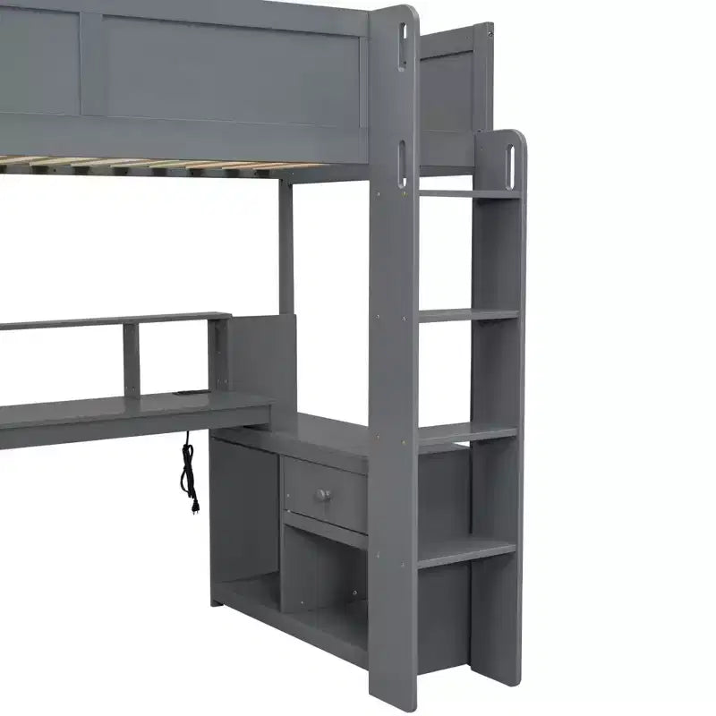 Lit mezzanine gaming avec bureau, lumières LED et station de charge – Pin et MDF, simple/double