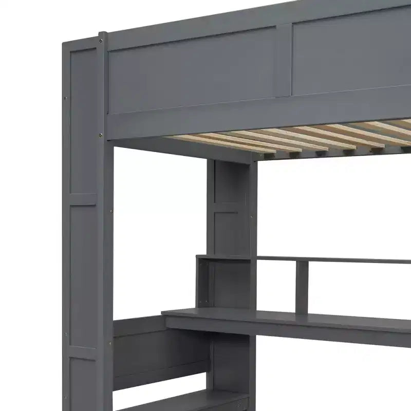 Lit mezzanine gaming avec bureau, lumières LED et station de charge – Pin et MDF, simple/double
