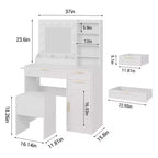 Coiffeuse avec Miroir Lumineux, 3 Tiroirs, Tabouret Rembourré et Support pour Sèche-Cheveux – Blanc