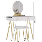 Coiffeuse avec miroir lumineux 3 couleurs à intensité variable, tiroirs et tabouret rembourré – Blanc