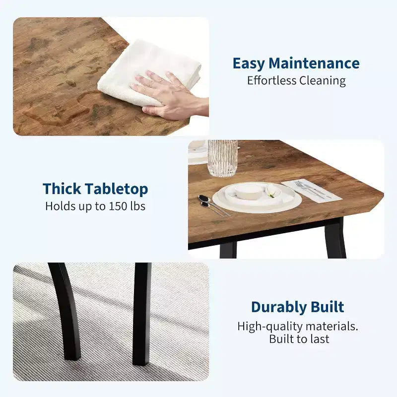 Ensemble repas carré 3 pièces – Structure en métal, plateau de table en bois et 2 chaises rembourrées, 2 places
