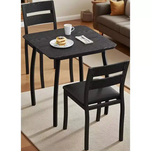 Ensemble repas carré 3 pièces – Structure en métal, plateau de table en bois et 2 chaises rembourrées, 2 places