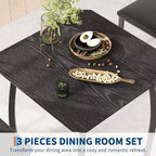 Ensemble repas carré 3 pièces – Structure en métal, plateau de table en bois et 2 chaises rembourrées, 2 places