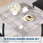 Ensemble repas carré 3 pièces – Structure en métal, plateau de table en bois et 2 chaises rembourrées, 2 places
