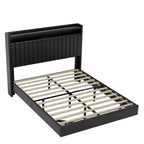 Lit plateforme flottant double/grand avec lumières LED RGB, station de charge et tête de lit de rangement