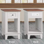 Lot de 2 tables d'appoint de style ferme avec station de recharge – Ports USB et prises secteur, tiroir