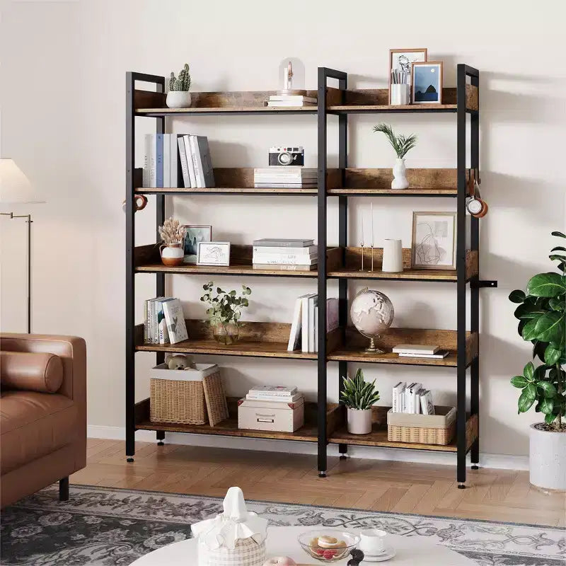 Étagère d'angle à 5 niveaux – Bibliothèque industrielle en forme de L convertible avec étagères ouvertes