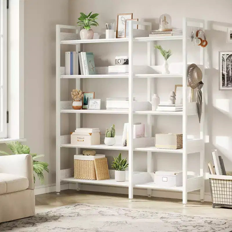 Étagère d'angle à 5 niveaux – Bibliothèque industrielle en forme de L convertible avec étagères ouvertes