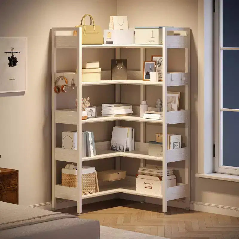 Étagère d'angle à 5 niveaux – Bibliothèque industrielle en forme de L convertible avec étagères ouvertes