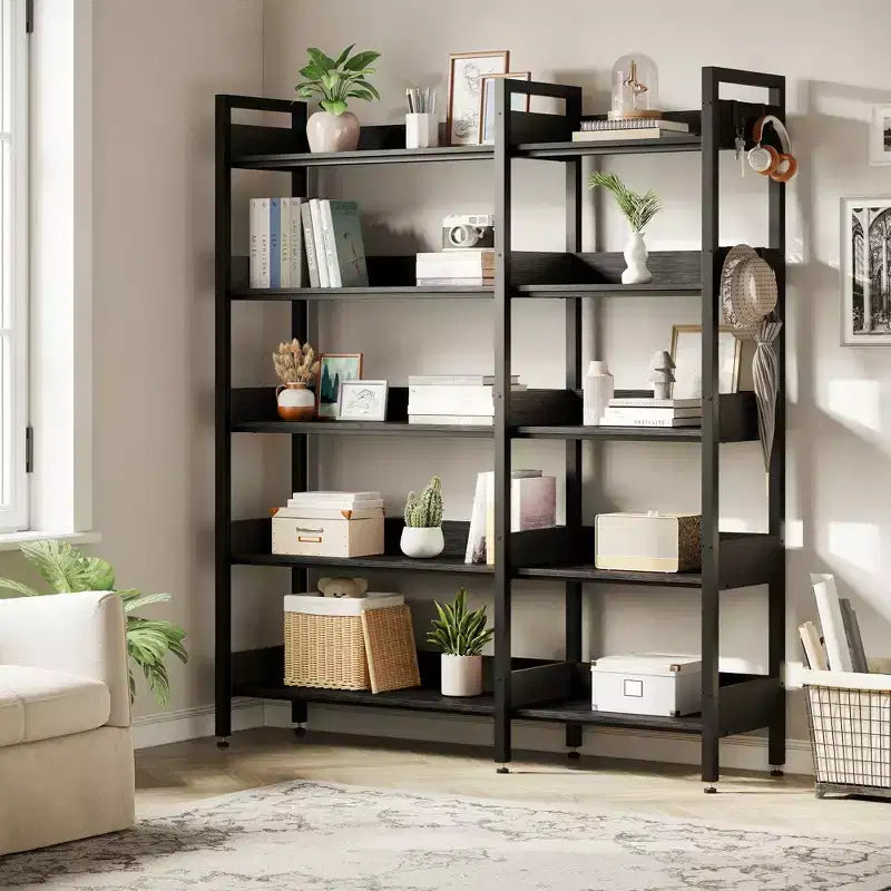 Étagère d'angle à 5 niveaux – Bibliothèque industrielle en forme de L convertible avec étagères ouvertes