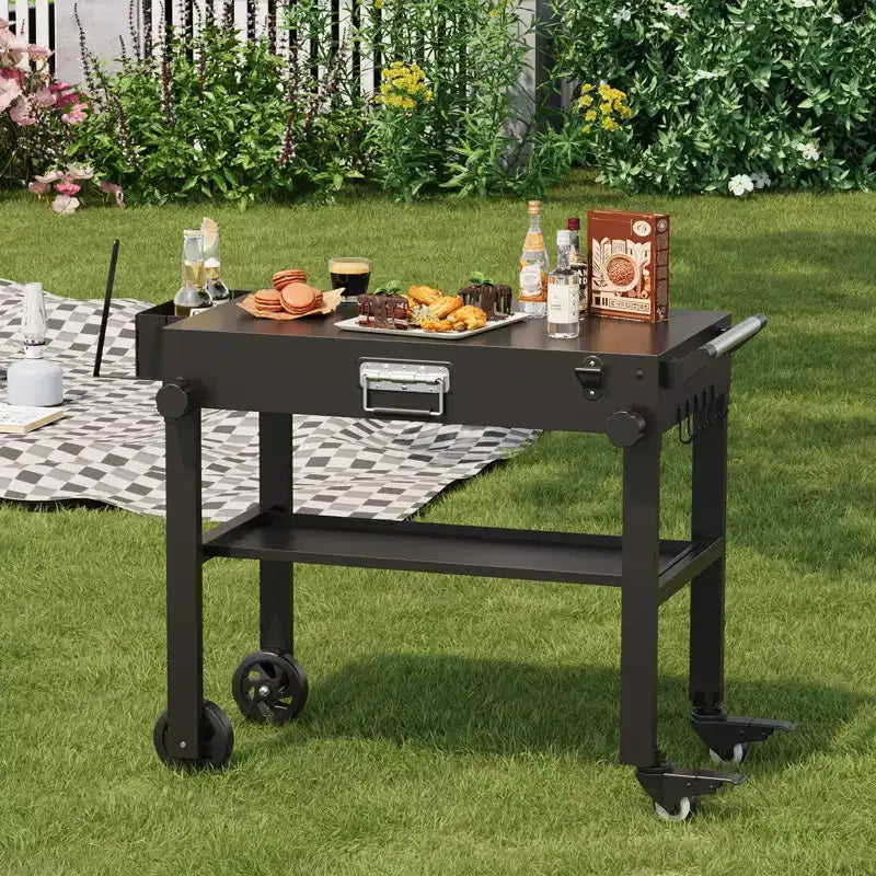 Chariot de support pliable pour plancha – Capacité de 204 kg, compatible avec les planchas de 43 cm ou 56 cm, noir
