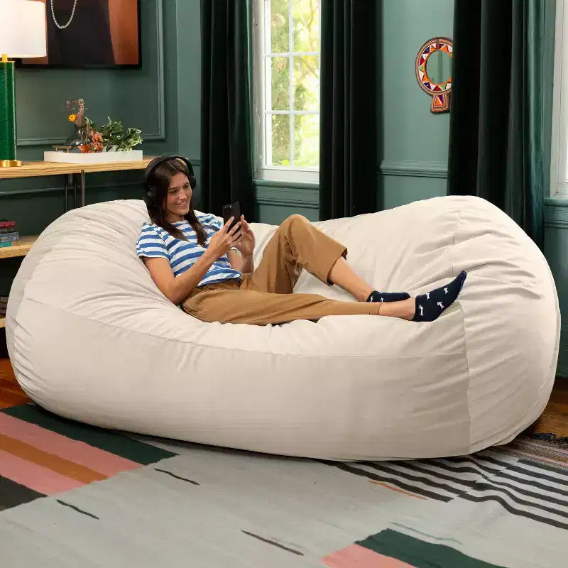 Canapé pouf de 2,1 m – Housse en velours, rembourrage en mousse déchiquetée, lavable en machine, 2 places