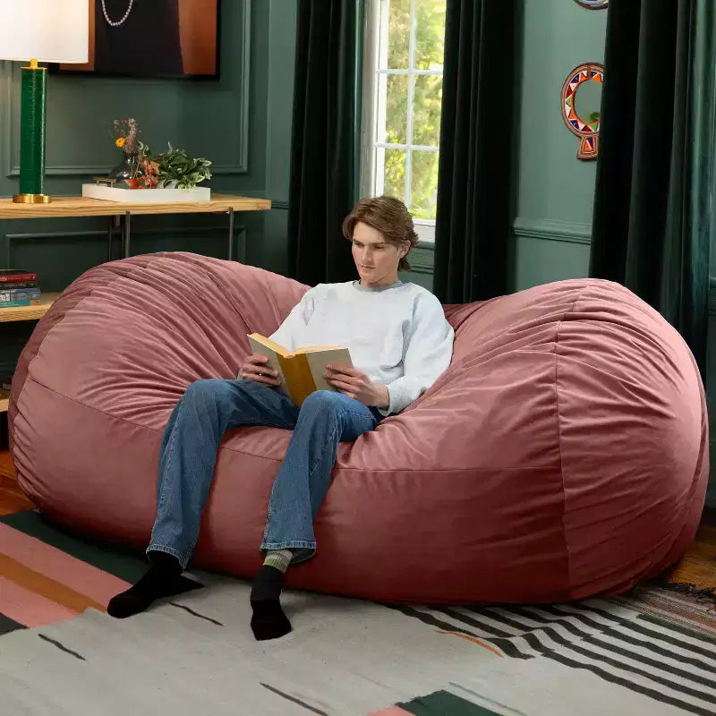 Canapé pouf de 2,1 m – Housse en velours, rembourrage en mousse déchiquetée, lavable en machine, 2 places