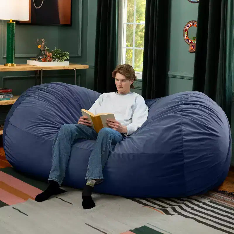 Canapé pouf de 2,1 m – Housse en velours, rembourrage en mousse déchiquetée, lavable en machine, 2 places