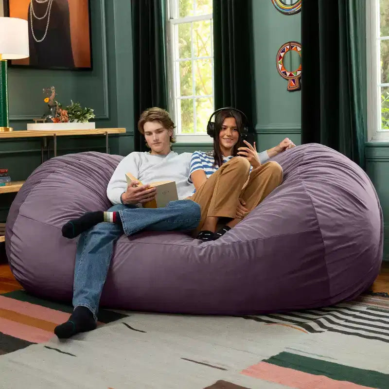 Canapé pouf de 2,1 m – Housse en velours, rembourrage en mousse déchiquetée, lavable en machine, 2 places