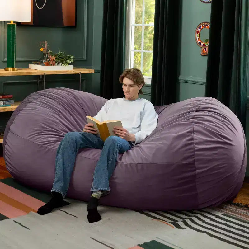 Canapé pouf de 2,1 m – Housse en velours, rembourrage en mousse déchiquetée, lavable en machine, 2 places