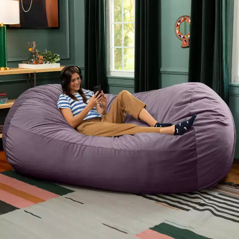 Canapé pouf de 2,1 m – Housse en velours, rembourrage en mousse déchiquetée, lavable en machine, 2 places