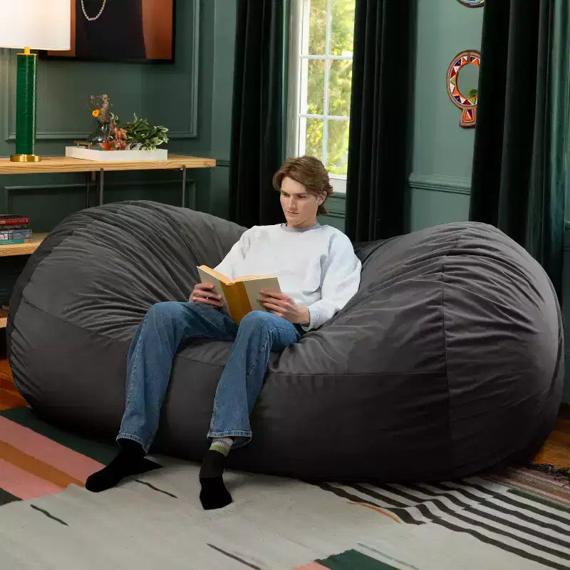 Canapé pouf de 2,1 m – Housse en velours, rembourrage en mousse déchiquetée, lavable en machine, 2 places