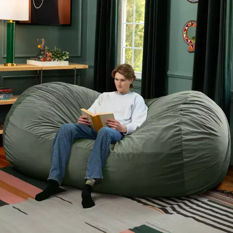 Canapé pouf de 2,1 m – Housse en velours, rembourrage en mousse déchiquetée, lavable en machine, 2 places