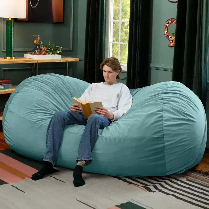 Canapé pouf de 2,1 m – Housse en velours, rembourrage en mousse déchiquetée, lavable en machine, 2 places