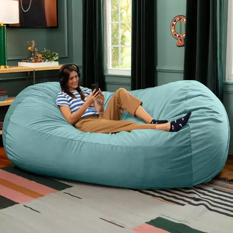 Canapé pouf de 2,1 m – Housse en velours, rembourrage en mousse déchiquetée, lavable en machine, 2 places