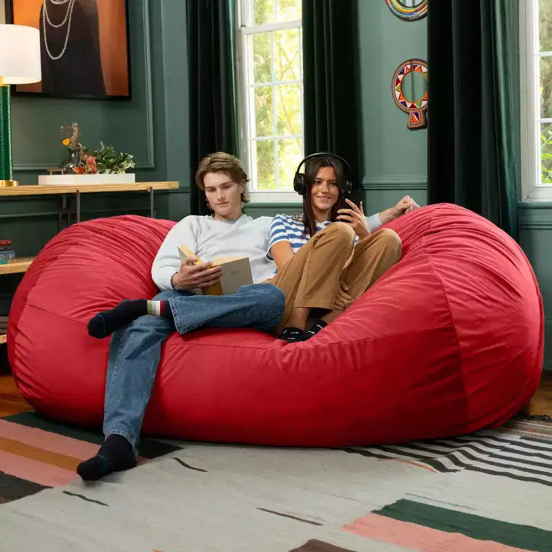 Canapé pouf de 2,1 m – Housse en velours, rembourrage en mousse déchiquetée, lavable en machine, 2 places