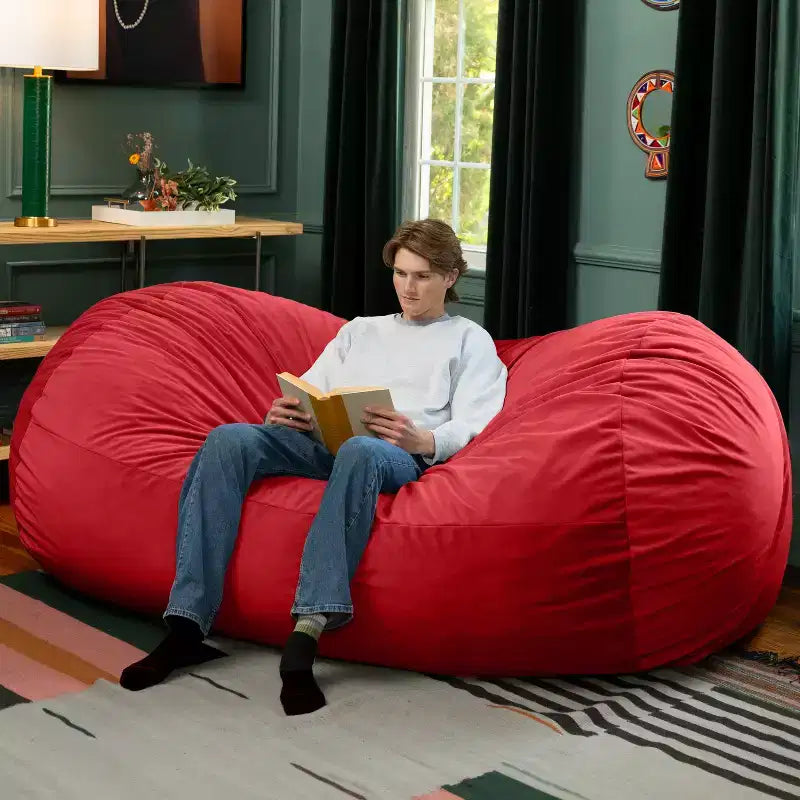 Canapé pouf de 2,1 m – Housse en velours, rembourrage en mousse déchiquetée, lavable en machine, 2 places