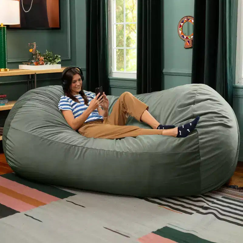 Canapé pouf de 2,1 m – Housse en velours, rembourrage en mousse déchiquetée, lavable en machine, 2 places