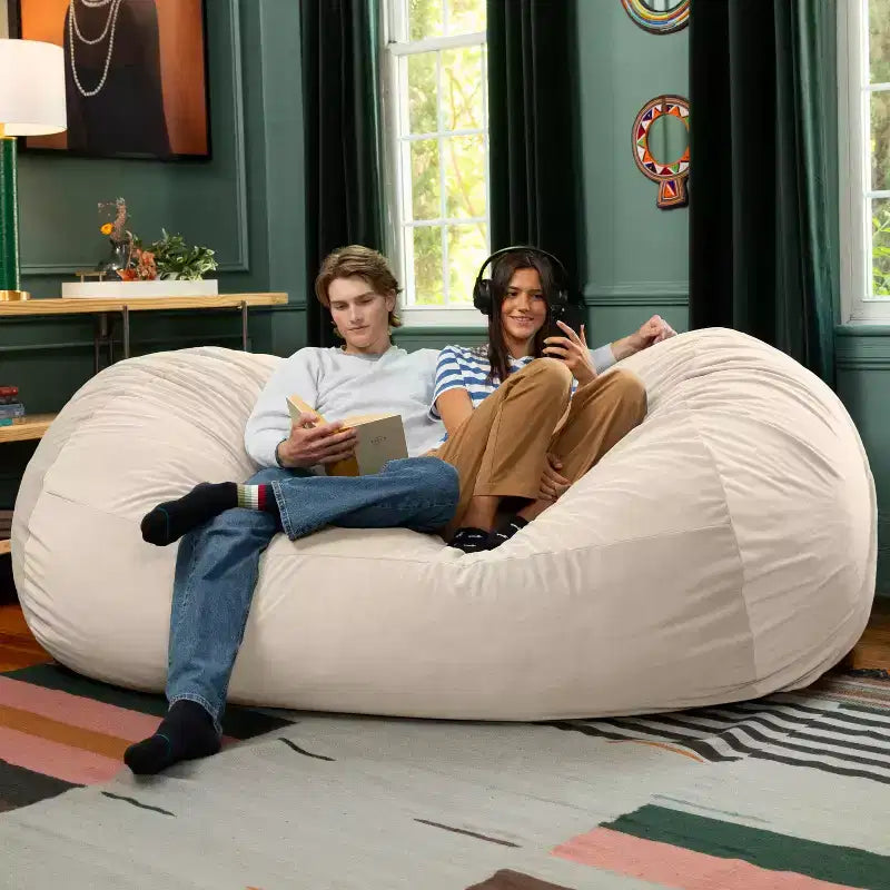 Canapé pouf de 2,1 m – Housse en velours, rembourrage en mousse déchiquetée, lavable en machine, 2 places
