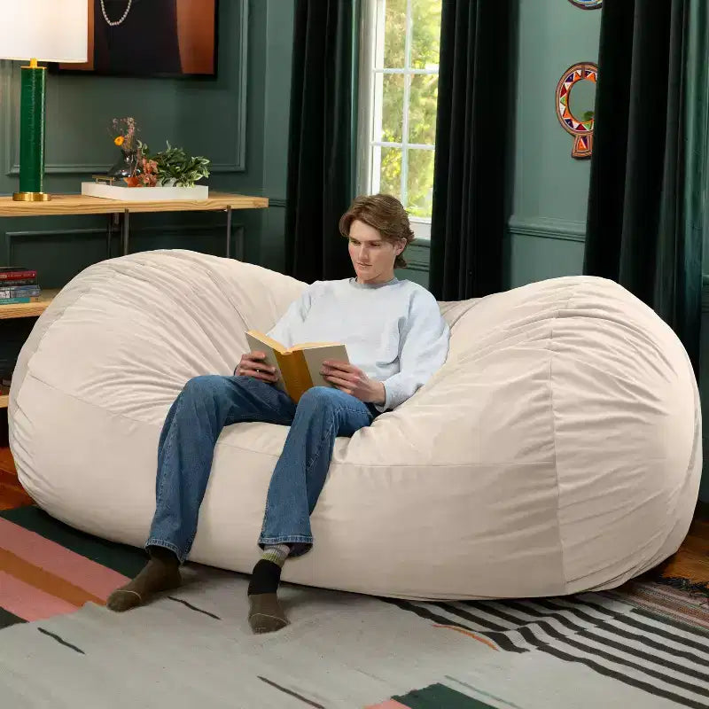 Canapé pouf de 2,1 m – Housse en velours, rembourrage en mousse déchiquetée, lavable en machine, 2 places
