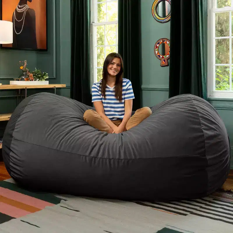 Canapé pouf de 2,1 m – Housse en velours, rembourrage en mousse déchiquetée, lavable en machine, 2 places