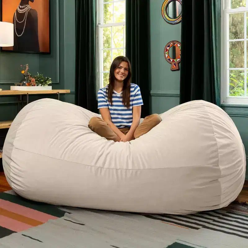 Canapé pouf de 2,1 m – Housse en velours, rembourrage en mousse déchiquetée, lavable en machine, 2 places