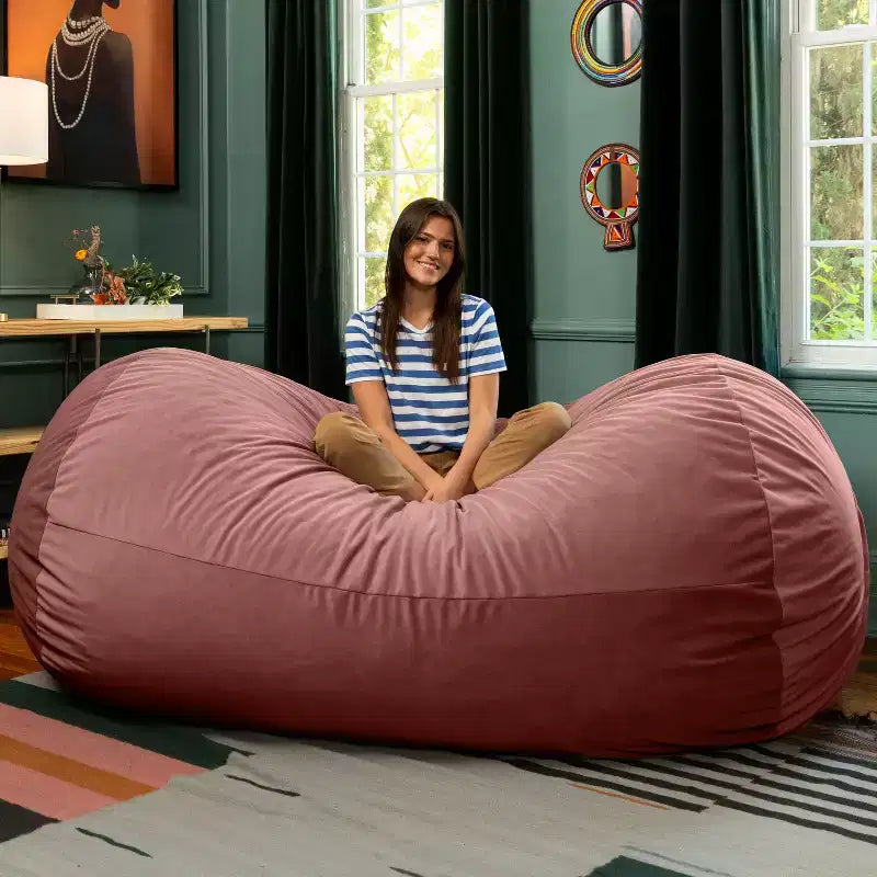 Canapé pouf de 2,1 m – Housse en velours, rembourrage en mousse déchiquetée, lavable en machine, 2 places