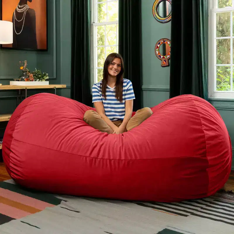 Canapé pouf de 2,1 m – Housse en velours, rembourrage en mousse déchiquetée, lavable en machine, 2 places