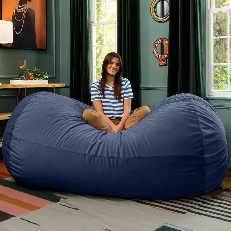 Canapé pouf de 2,1 m – Housse en velours, rembourrage en mousse déchiquetée, lavable en machine, 2 places
