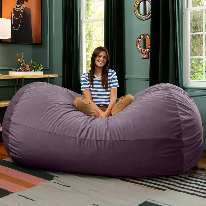 Canapé pouf de 2,1 m – Housse en velours, rembourrage en mousse déchiquetée, lavable en machine, 2 places