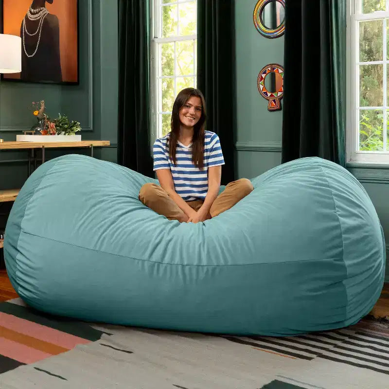 Canapé pouf de 2,1 m – Housse en velours, rembourrage en mousse déchiquetée, lavable en machine, 2 places