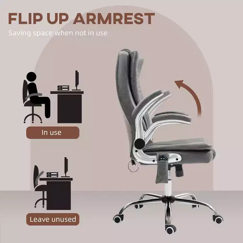 Fauteuil de bureau de massage avec 6 points de vibration, chauffage et accoudoirs relevables
