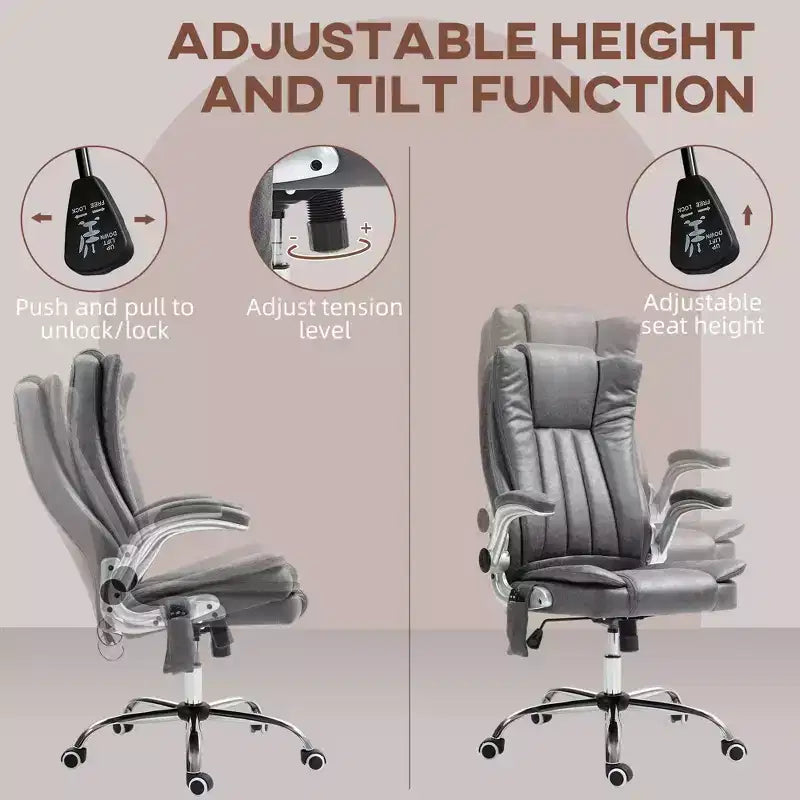 Fauteuil de bureau de massage avec 6 points de vibration, chauffage et accoudoirs relevables