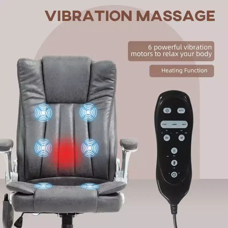 Fauteuil de bureau de massage avec 6 points de vibration, chauffage et accoudoirs relevables