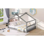 Lit cabane pour enfant avec toit et lattes de support – Gris, sans sommier à ressorts