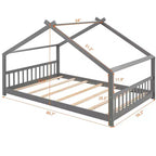 Lit cabane pour enfant avec toit et lattes de support – Gris, sans sommier à ressorts