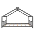 Lit cabane pour enfant avec toit et lattes de support – Gris, sans sommier à ressorts