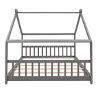 Lit cabane pour enfant avec toit et lattes de support – Gris, sans sommier à ressorts
