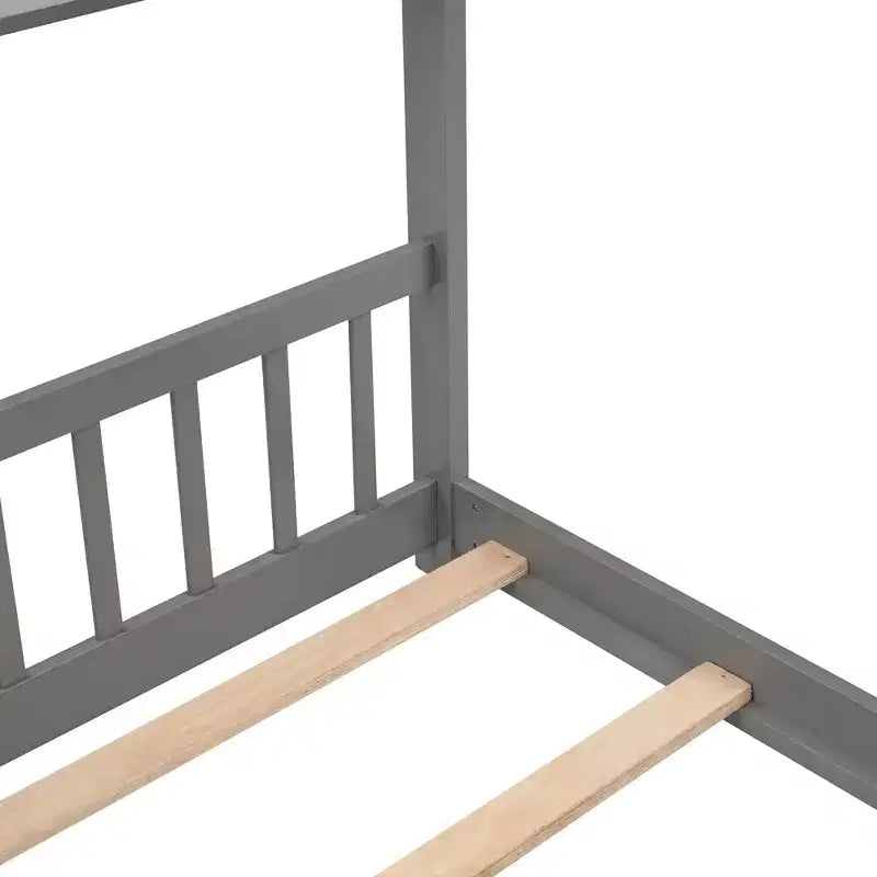 Lit cabane pour enfant avec toit et lattes de support – Gris, sans sommier à ressorts